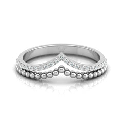 V Shape Crown Diamond Ring Beaded Band Design Dainty Wedding Ring For Her - HIGHCARAT DIAMONDS