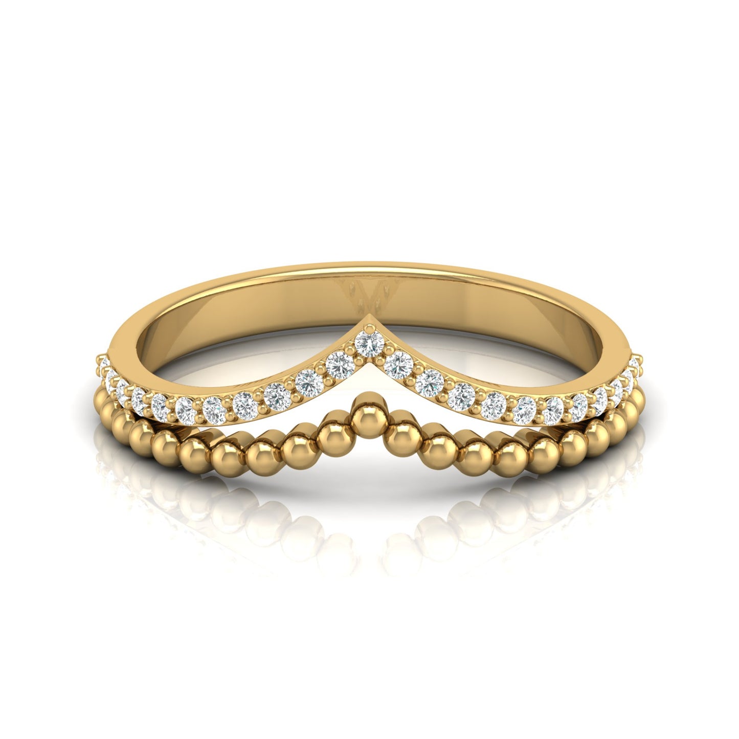 V Shape Crown Diamond Ring Beaded Band Design Dainty Wedding Ring For Her - HIGHCARAT DIAMONDS
