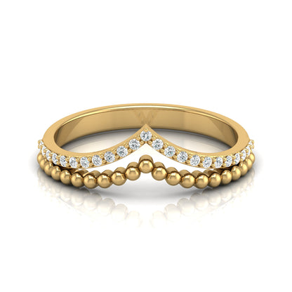 V Shape Crown Diamond Ring Beaded Band Design Dainty Wedding Ring For Her - HIGHCARAT DIAMONDS