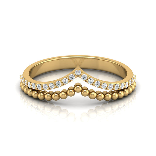 V Shape Crown Diamond Ring Beaded Band Design Dainty Wedding Ring For Her - HIGHCARAT DIAMONDS