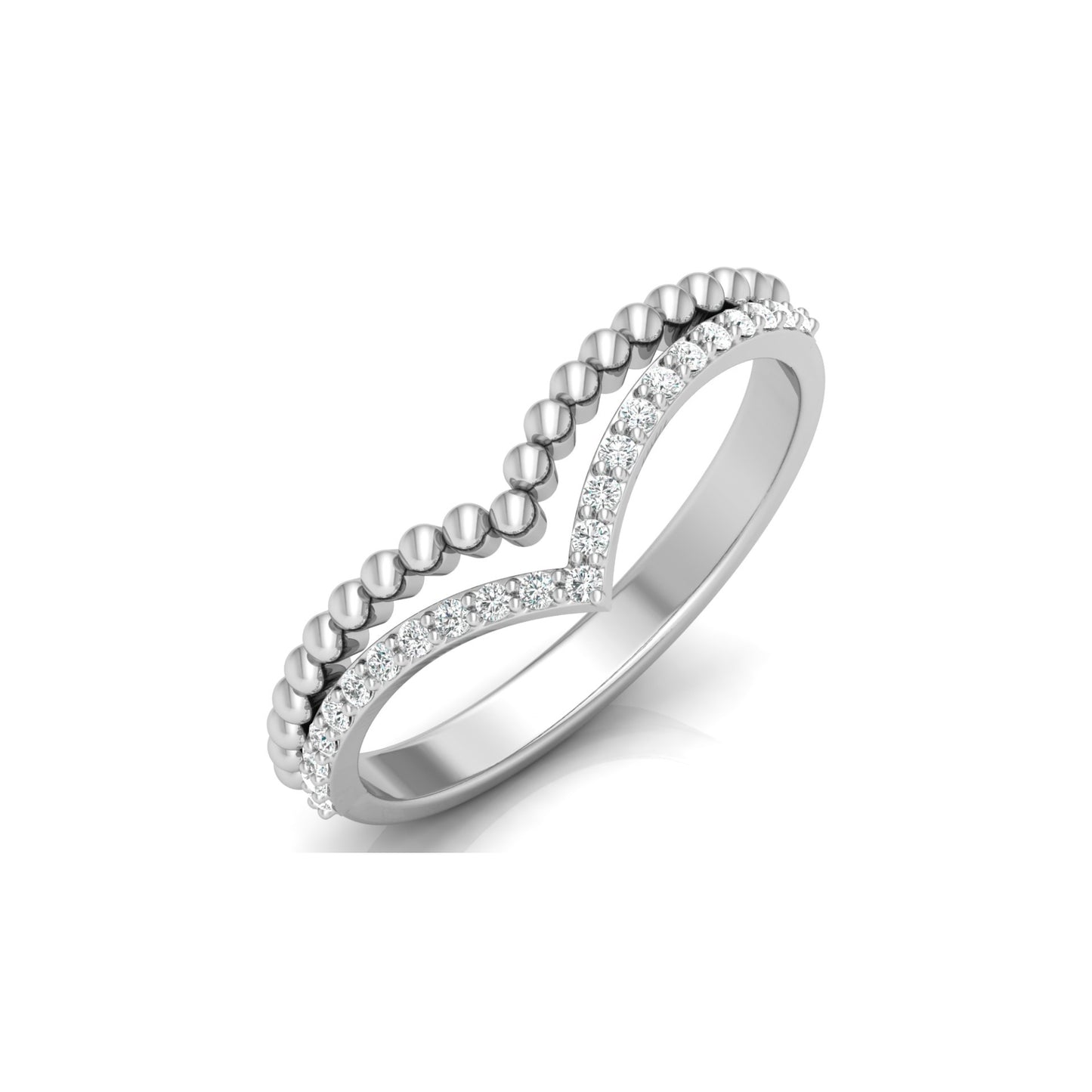 V Shape Crown Diamond Ring Beaded Band Design Dainty Wedding Ring For Her - HIGHCARAT DIAMONDS