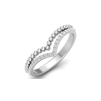 V Shape Crown Diamond Ring Beaded Band Design Dainty Wedding Ring For Her - HIGHCARAT DIAMONDS