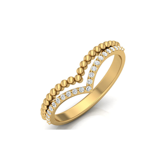 V Shape Crown Diamond Ring Beaded Band Design Dainty Wedding Ring For Her
