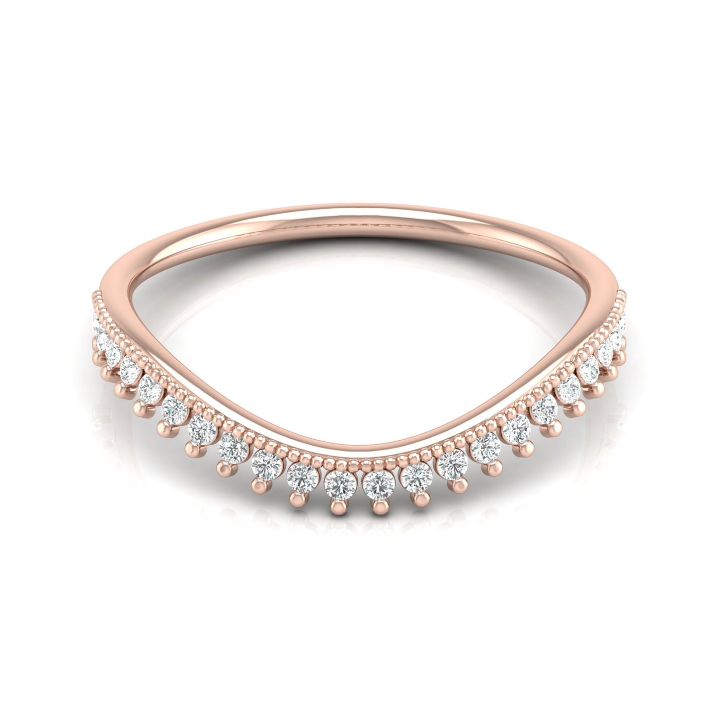V-Shaped Diamond Band Ring 22 Stone Curved Design For Stacking Or Bridal Set - HIGHCARAT DIAMONDS