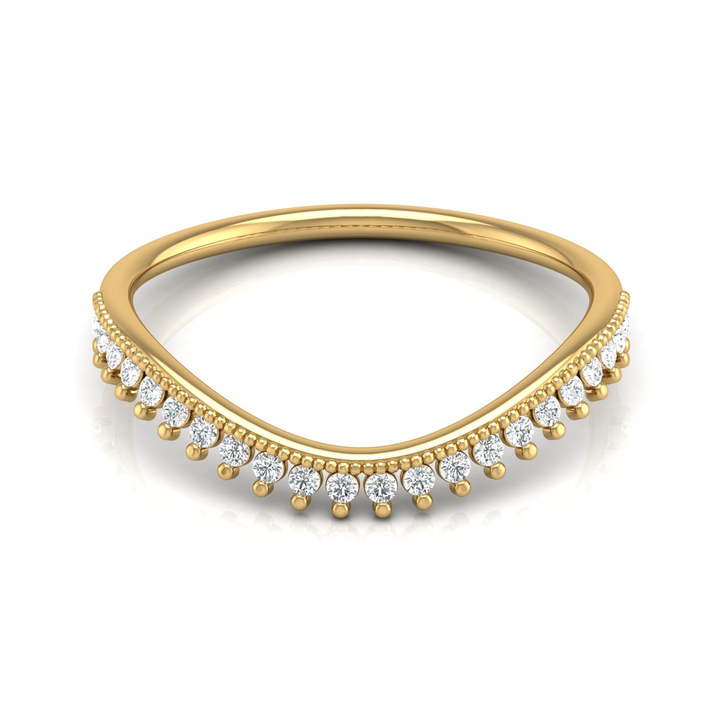 V-Shaped Diamond Band Ring 22 Stone Curved Design For Stacking Or Bridal Set - HIGHCARAT DIAMONDS