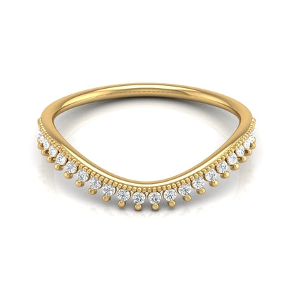 V-Shaped Diamond Band Ring 22 Stone Curved Design For Stacking Or Bridal Set - HIGHCARAT DIAMONDS