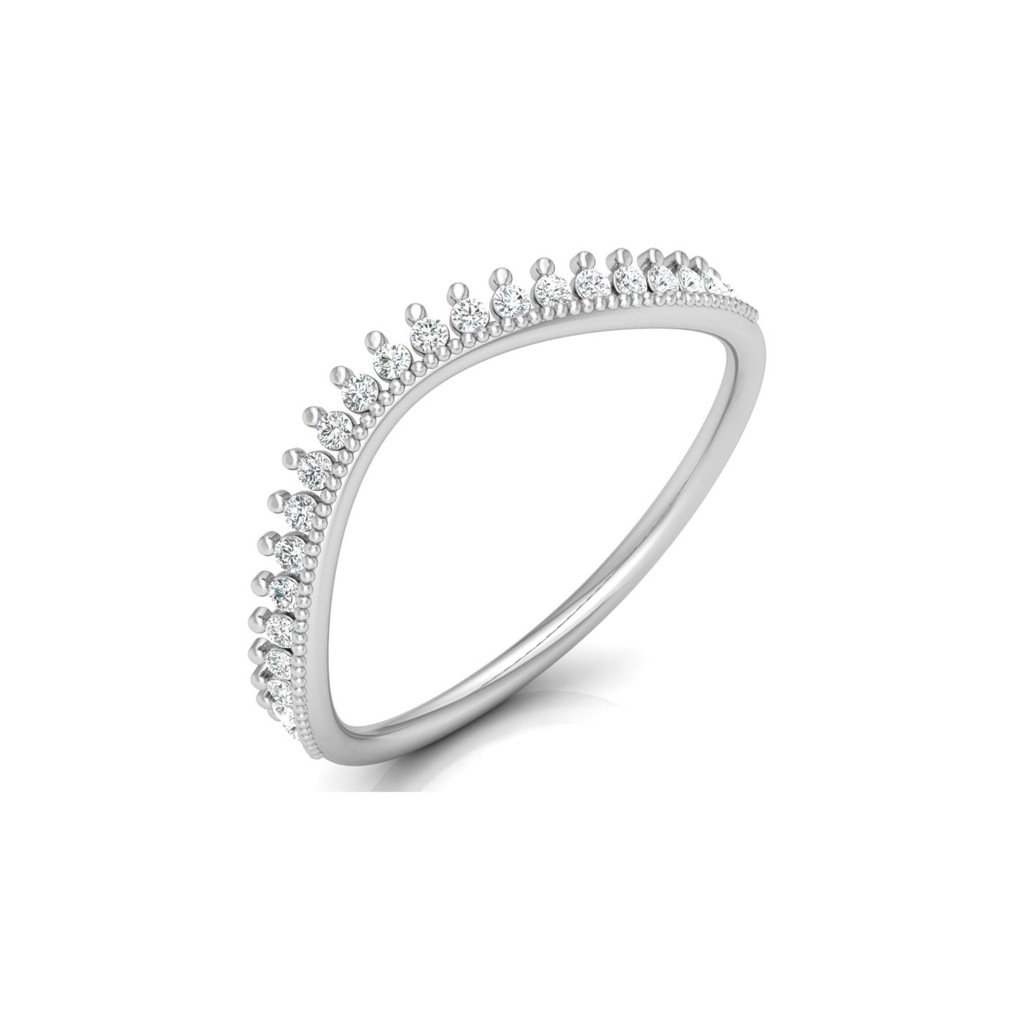 V-Shaped Diamond Band Ring 22 Stone Curved Design For Stacking Or Bridal Set - HIGHCARAT DIAMONDS