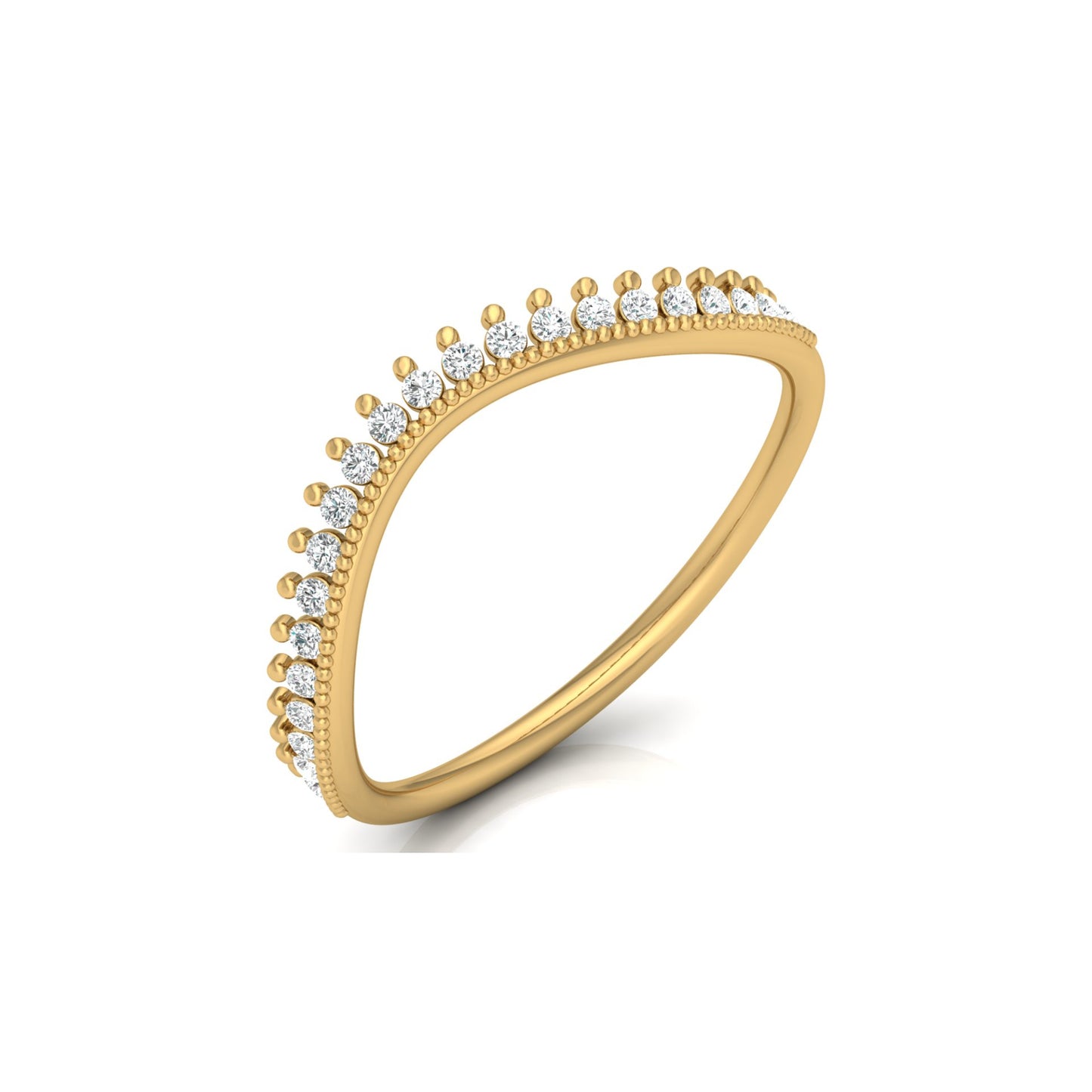 V-Shaped Diamond Band Ring 22 Stone Curved Design For Stacking Or Bridal Set - HIGHCARAT DIAMONDS