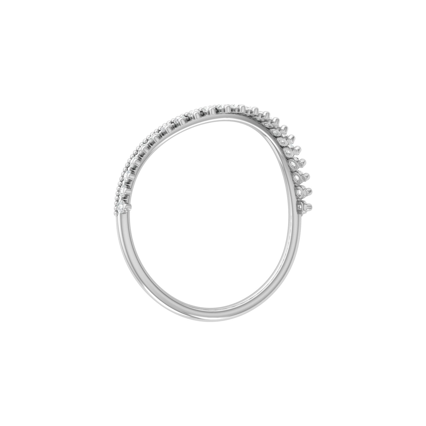 V-Shaped Diamond Band Ring 22 Stone Curved Design For Stacking Or Bridal Set - HIGHCARAT DIAMONDS