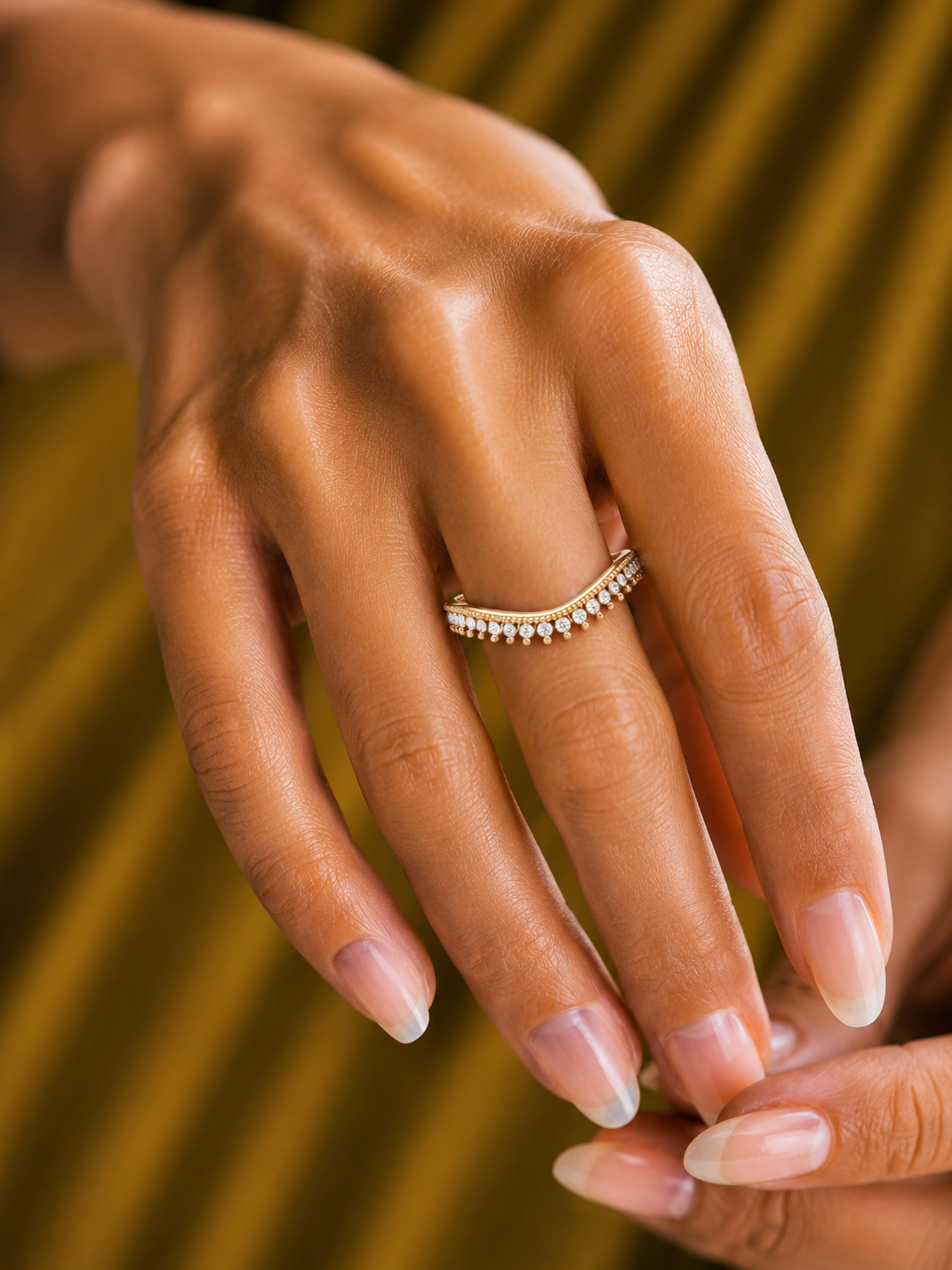 V-Shaped Diamond Band Ring 22 Stone Curved Design For Stacking Or Bridal Set - HIGHCARAT DIAMONDS