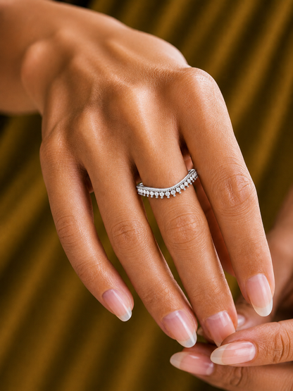 V-Shaped Diamond Band Ring 22 Stone Curved Design For Stacking Or Bridal Set - HIGHCARAT DIAMONDS