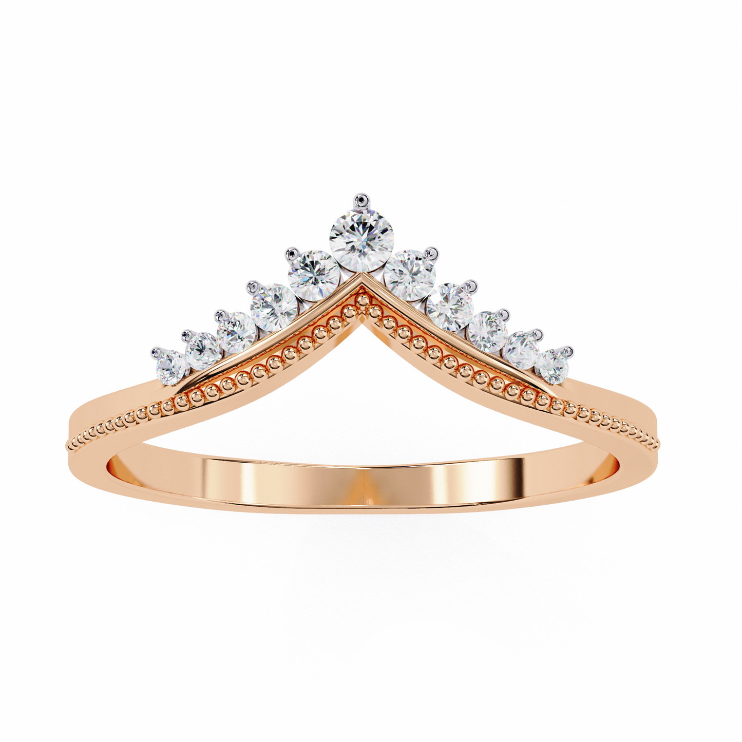 Rose gold curved V band with round lab diamond accent setting