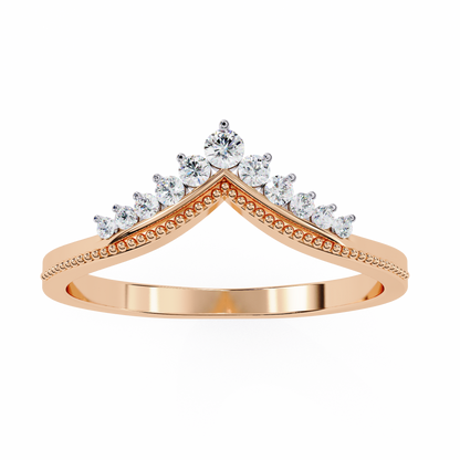 Rose gold curved V band with round lab diamond accent setting
