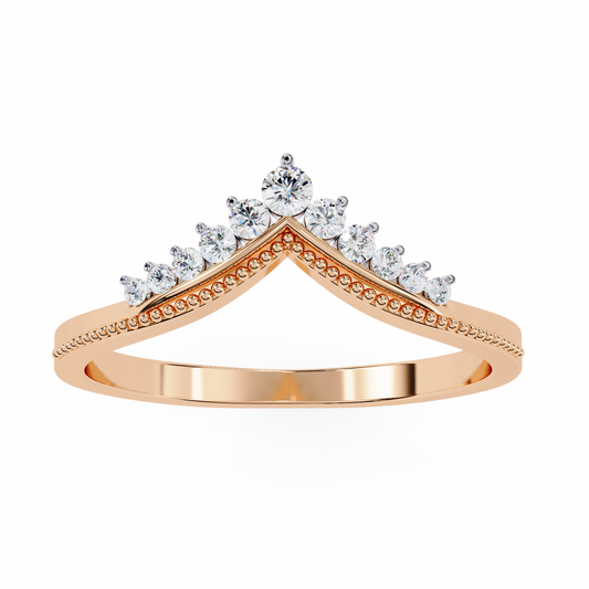 Rose gold curved V band with round lab diamond accent setting