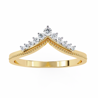 Yellow gold V shape diamond band with round cluster stone design
