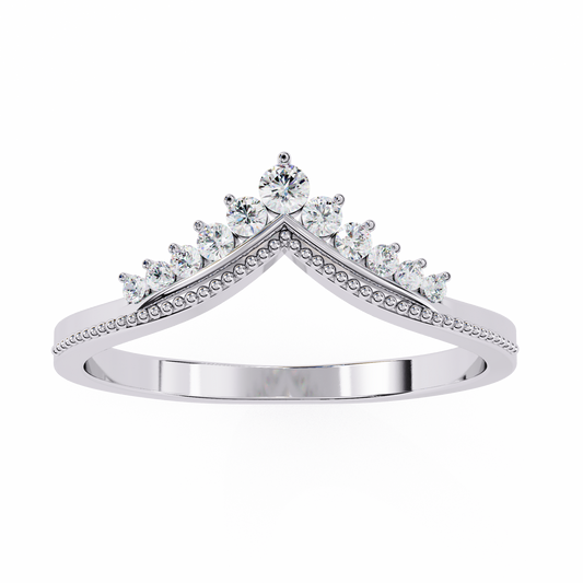 Front view of V shaped round lab grown diamond cluster band in white gold