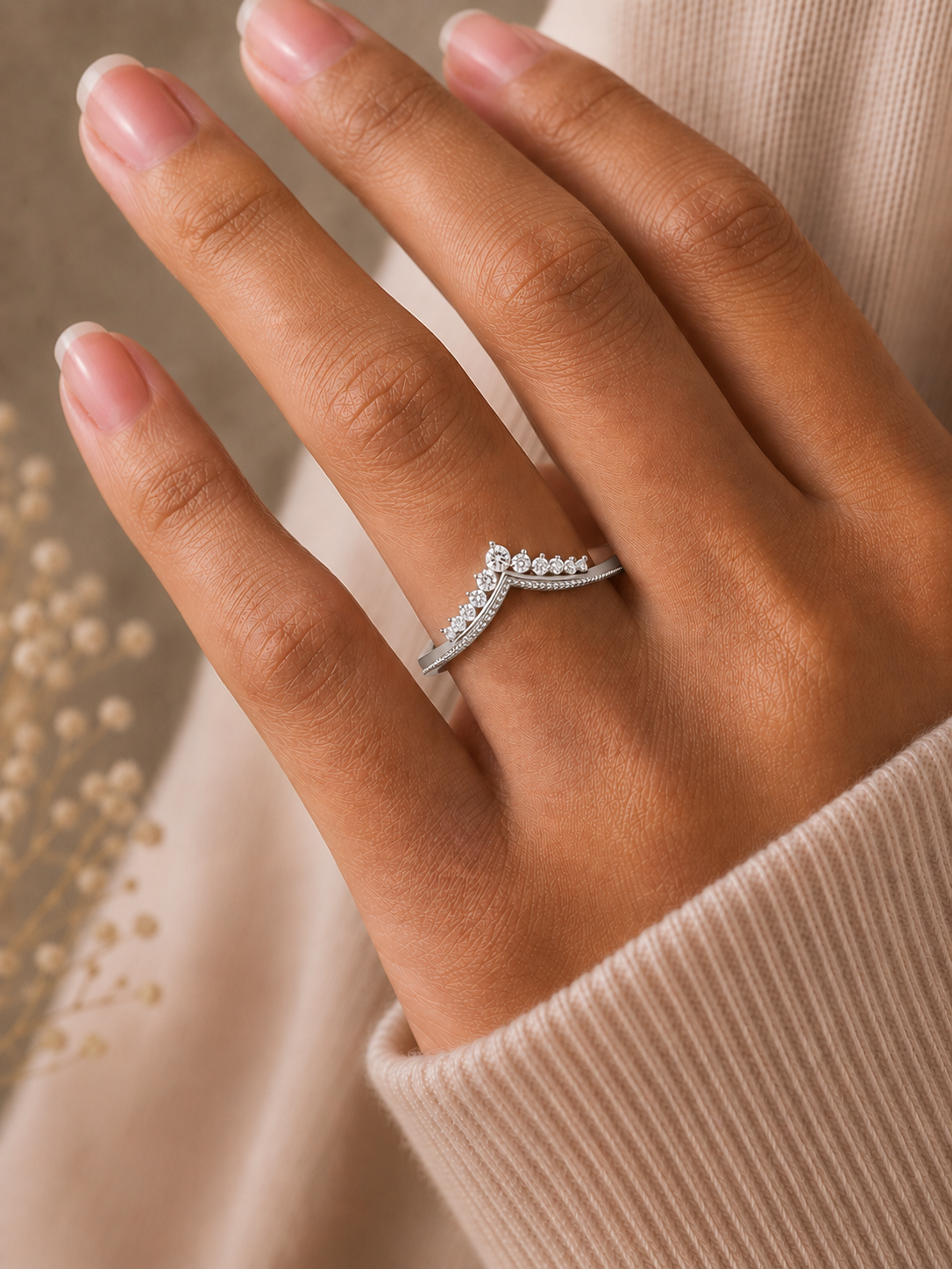 V Shaped Round Cut Lab Grown Diamond Cluster Band - HIGHCARAT DIAMONDS