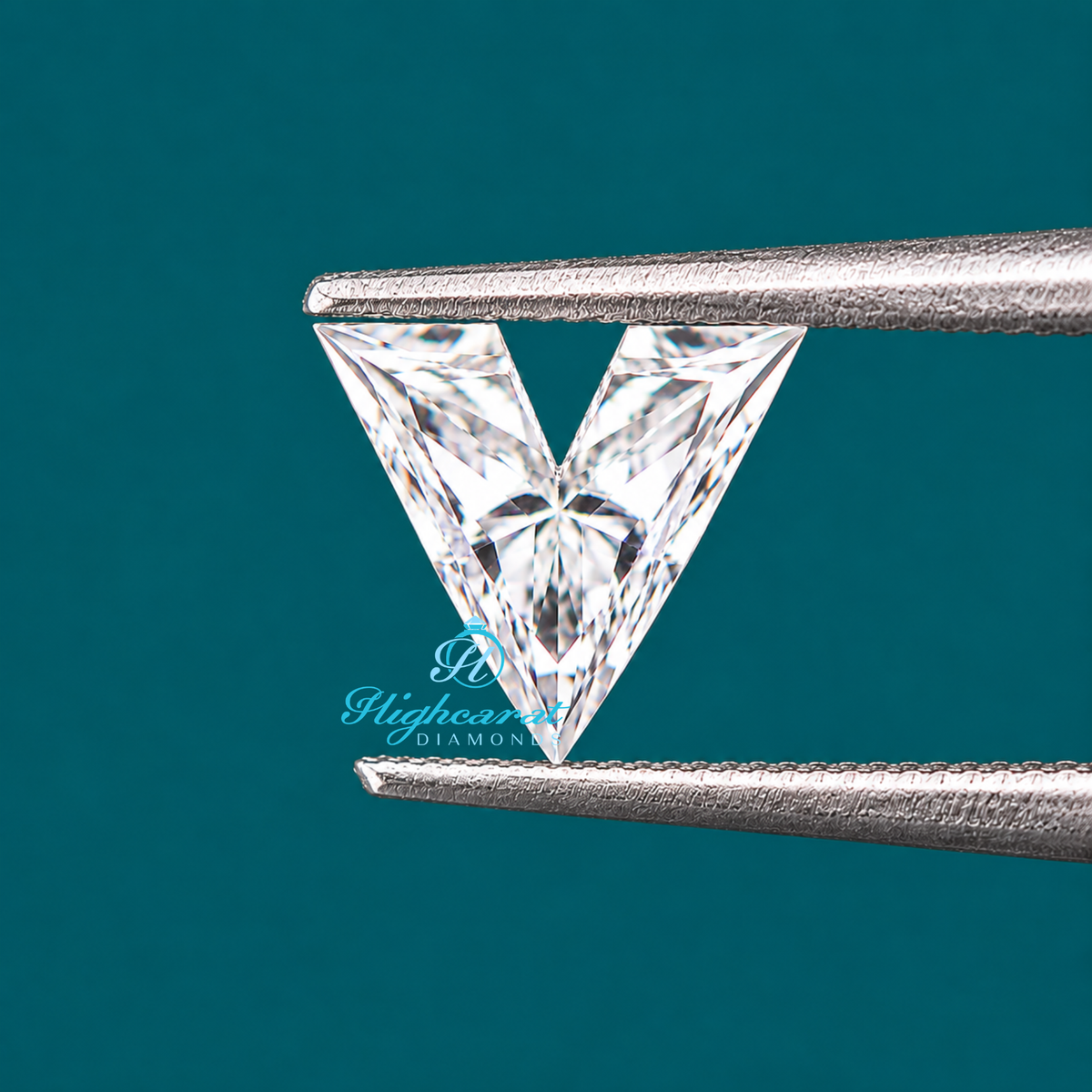 V letter shape lab grown diamond angled side view