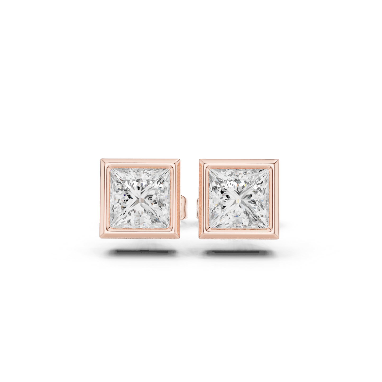 Vintage 1.00Ct Princess Cut Lab Grown Diamond Elegant Dainty Bezel Set Stud Earring Gift For Her - HIGHCARAT DIAMONDS