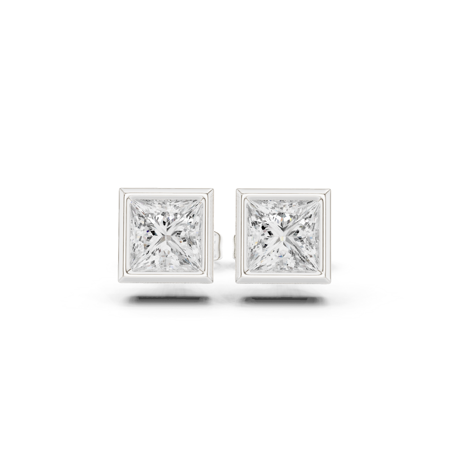 Vintage 1.00Ct Princess Cut Lab Grown Diamond Elegant Dainty Bezel Set Stud Earring Gift For Her - HIGHCARAT DIAMONDS