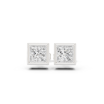 Vintage 1.00Ct Princess Cut Lab Grown Diamond Elegant Dainty Bezel Set Stud Earring Gift For Her - HIGHCARAT DIAMONDS