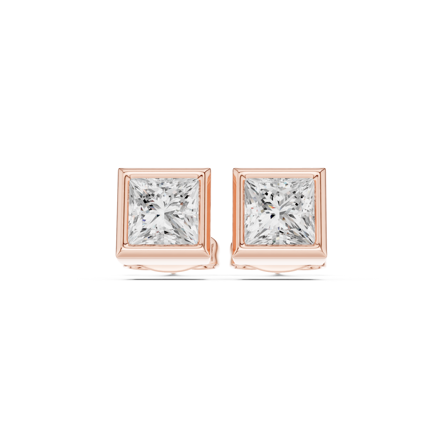 Vintage 1.00Ct Princess Cut Lab Grown Diamond Elegant Dainty Bezel Set Stud Earring Gift For Her - HIGHCARAT DIAMONDS