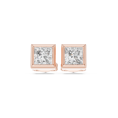 Vintage 1.00Ct Princess Cut Lab Grown Diamond Elegant Dainty Bezel Set Stud Earring Gift For Her - HIGHCARAT DIAMONDS