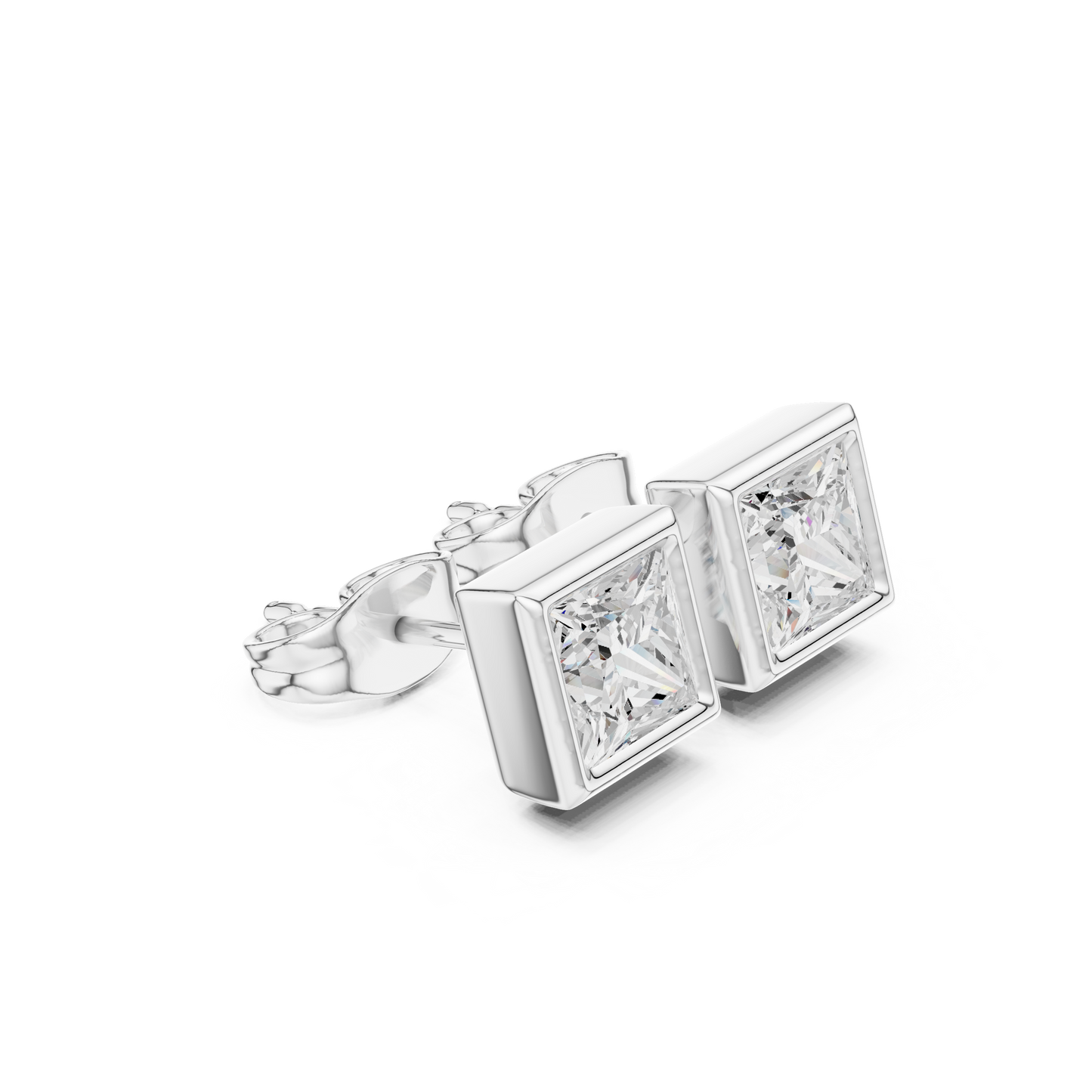 Vintage 1.00Ct Princess Cut Lab Grown Diamond Elegant Dainty Bezel Set Stud Earring Gift For Her - HIGHCARAT DIAMONDS