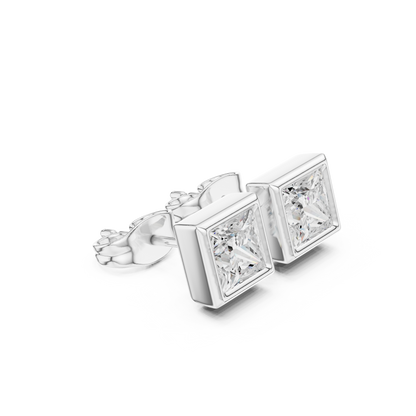 Vintage 1.00Ct Princess Cut Lab Grown Diamond Elegant Dainty Bezel Set Stud Earring Gift For Her - HIGHCARAT DIAMONDS