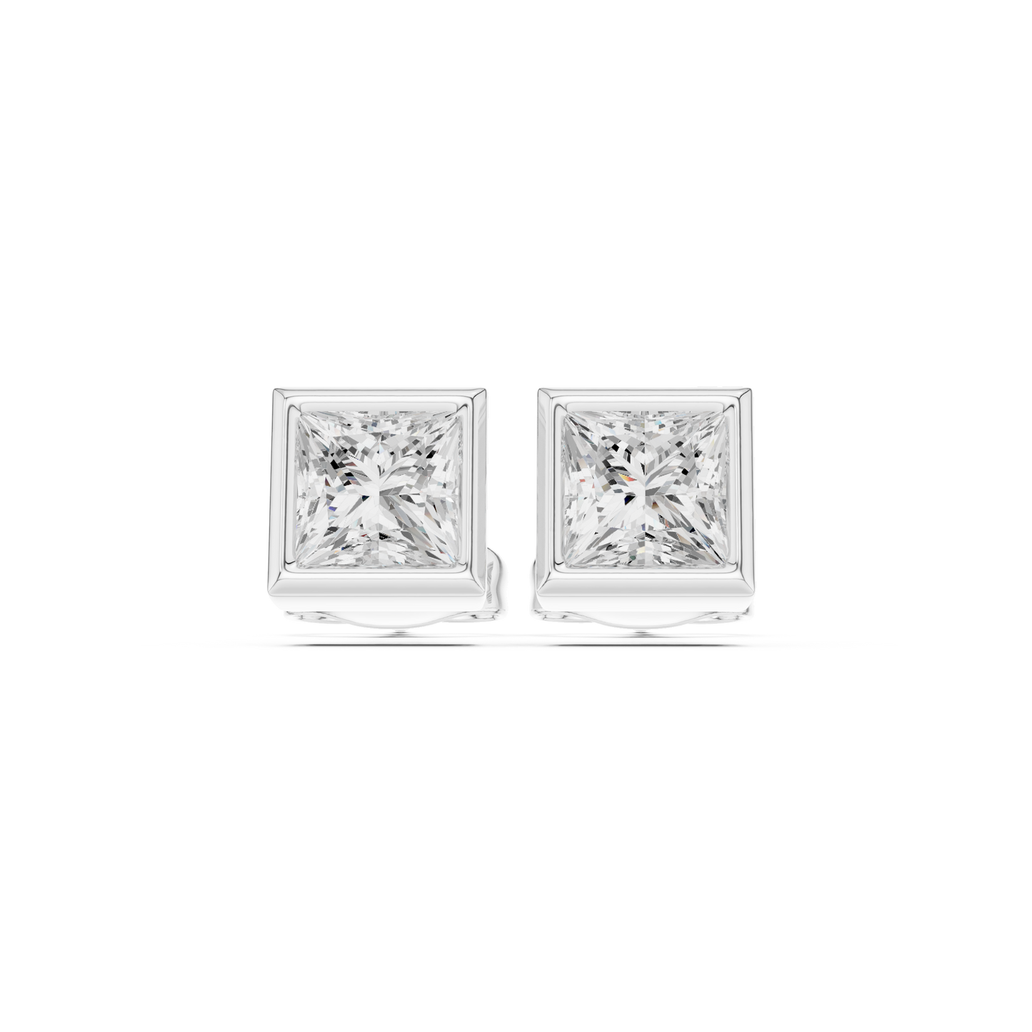 Vintage 1.00Ct Princess Cut Lab Grown Diamond Elegant Dainty Bezel Set Stud Earring Gift For Her - HIGHCARAT DIAMONDS