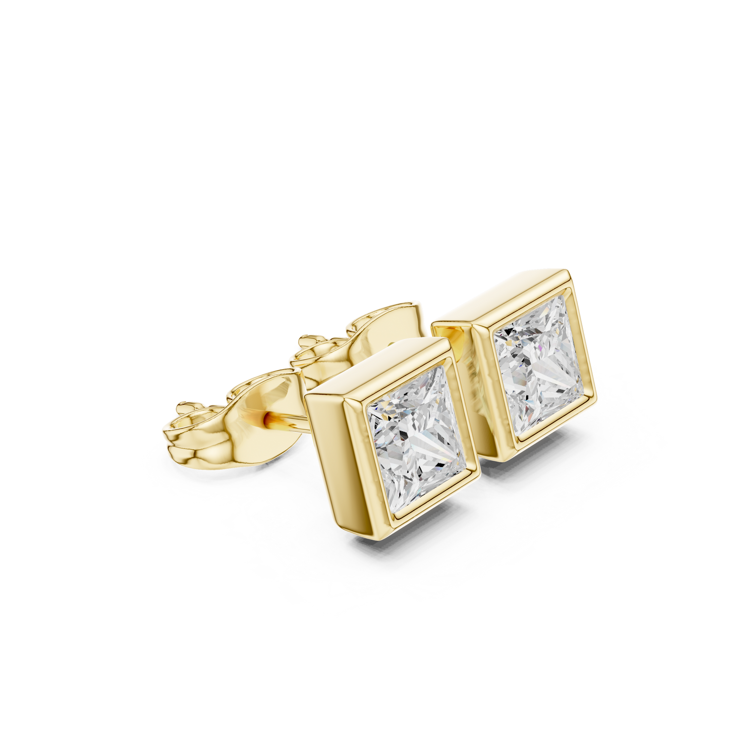 Vintage 1.00Ct Princess Cut Lab Grown Diamond Elegant Dainty Bezel Set Stud Earring Gift For Her - HIGHCARAT DIAMONDS