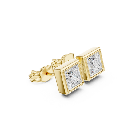 Vintage 1.00Ct Princess Cut Lab Grown Diamond Elegant Dainty Bezel Set Stud Earring Gift For Her - HIGHCARAT DIAMONDS