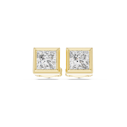 Vintage 1.00Ct Princess Cut Lab Grown Diamond Elegant Dainty Bezel Set Stud Earring Gift For Her - HIGHCARAT DIAMONDS