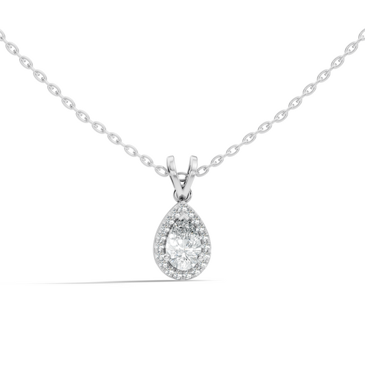 Vintage 14K White Gold Diamond Pendant 0.87 CT Lab-Grown Pear & Round Diamonds Jewelry
