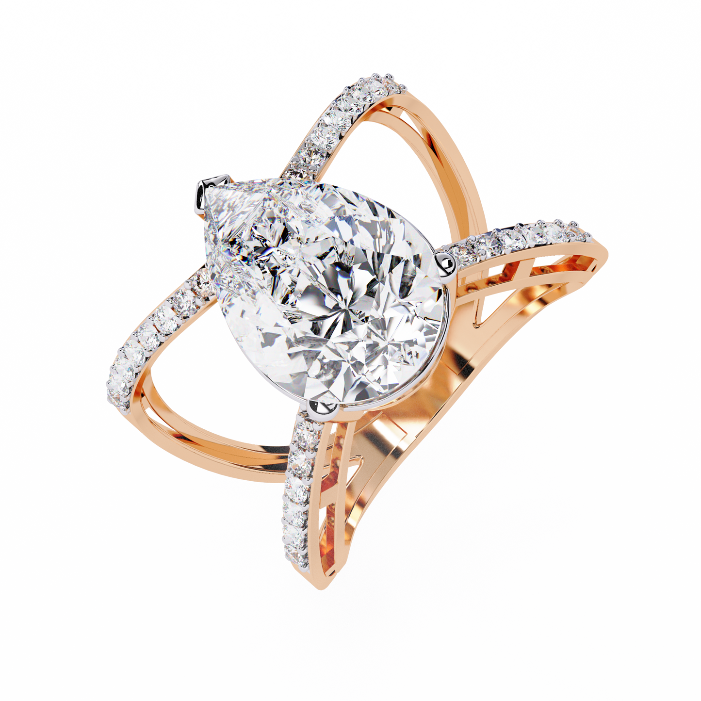 Vintage 4.62Ct Pear And Round Cut Lab Grown Diamond 14k Solid Rose Gold Wedding Ring For Her - HIGHCARAT DIAMONDS