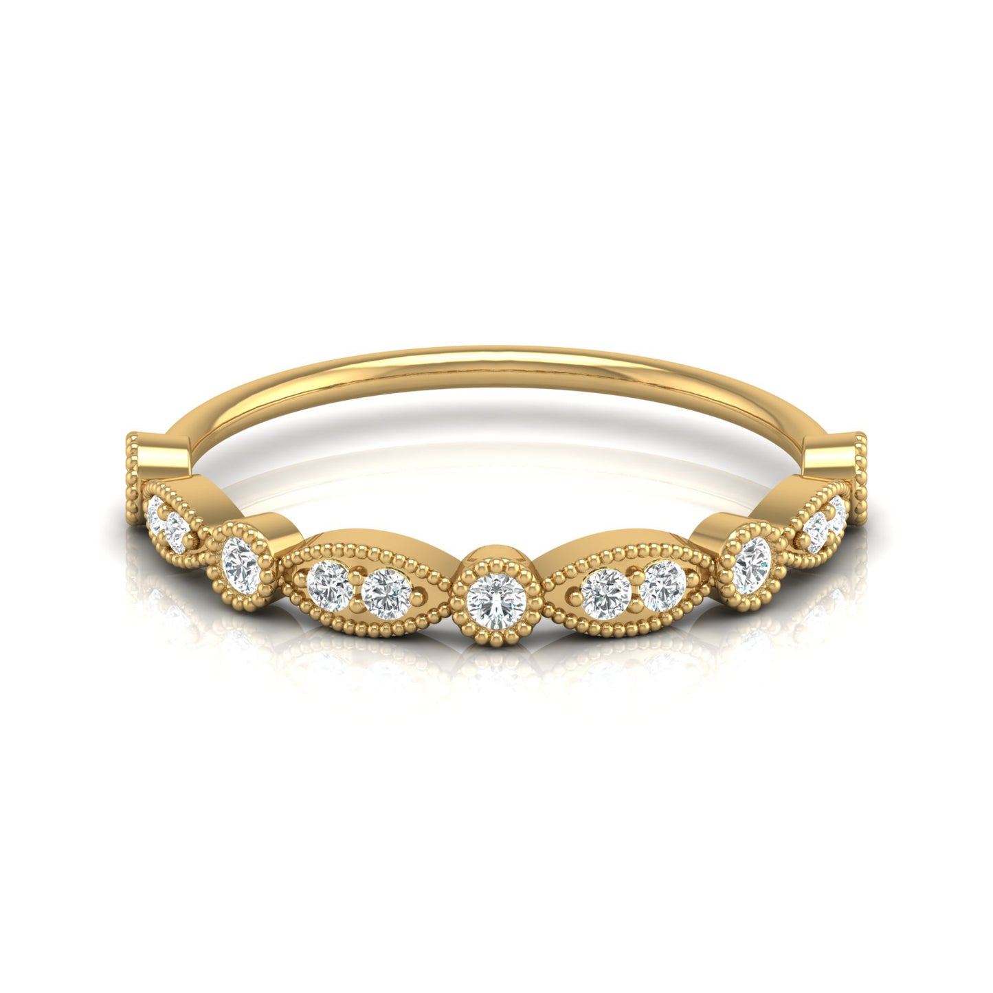 Vintage Art Deco Round Diamond Band Ring for Women In 14K Solid Gold Elegant Everyday Wear Ring - HIGHCARAT DIAMONDS