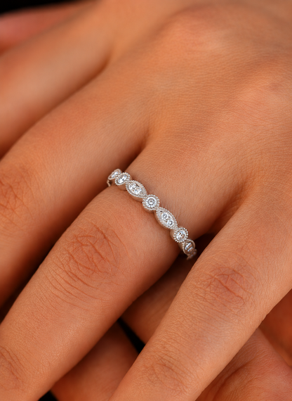 Vintage Art Deco Round Diamond Band Ring for Women In 14K Solid Gold Elegant Everyday Wear Ring - HIGHCARAT DIAMONDS