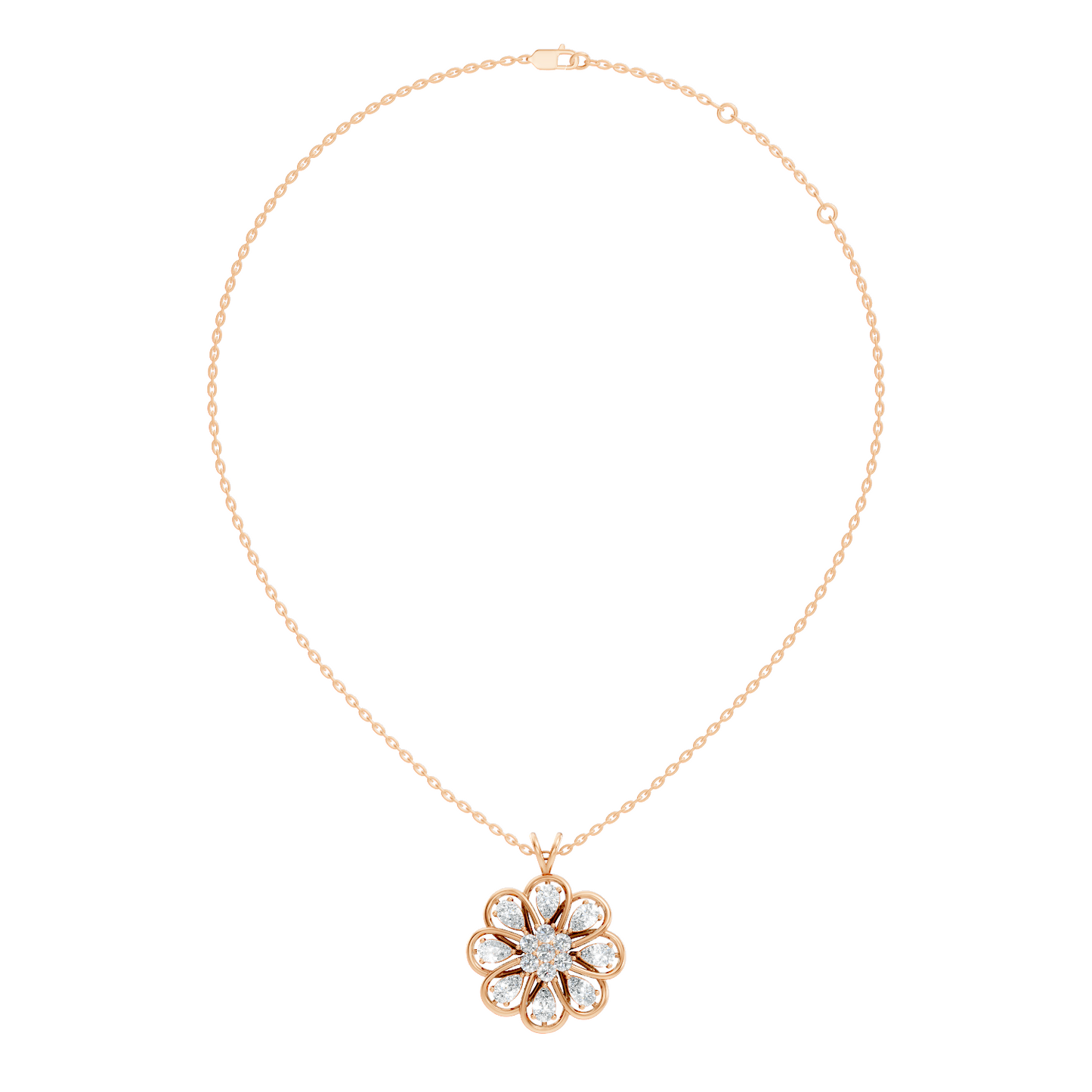 Vintage Flower Design Diamond Pendant Necklace 14K Gold Lab-Grown Diamond Jewelry For Women