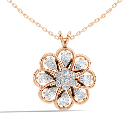 Vintage Flower Design Diamond Pendant Necklace 14K Gold Lab-Grown Diamond Jewelry For Women
