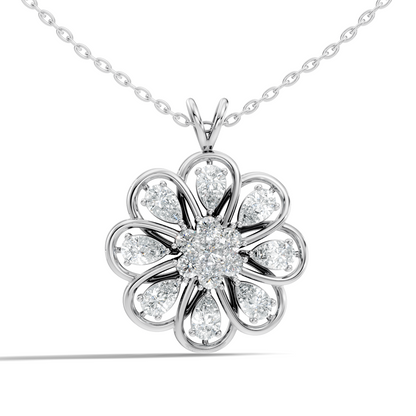 Vintage Flower Design Diamond Pendant Necklace 14K Gold Lab-Grown Diamond Jewelry For Women