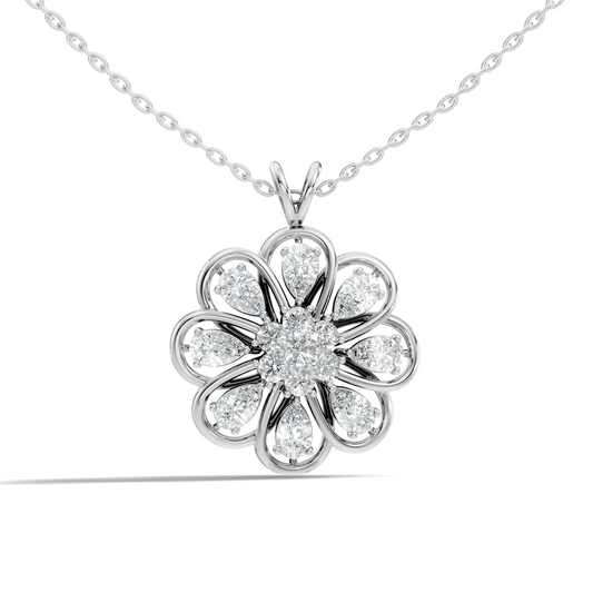 Vintage Flower Design Diamond Pendant Necklace 14K Gold Lab-Grown Diamond Jewelry For Women