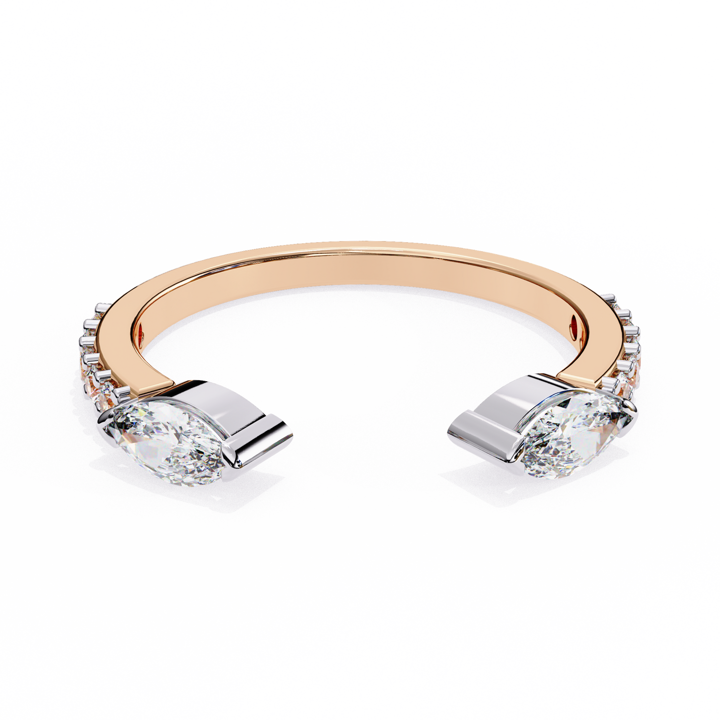 Vintage Marquise And Round Cut Diamond Half Eternity Stacking Handcrafted Open Unique Band - HIGHCARAT DIAMONDS