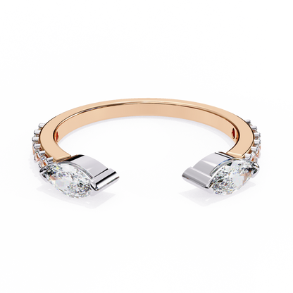 Vintage Marquise And Round Cut Diamond Half Eternity Stacking Handcrafted Open Unique Band - HIGHCARAT DIAMONDS