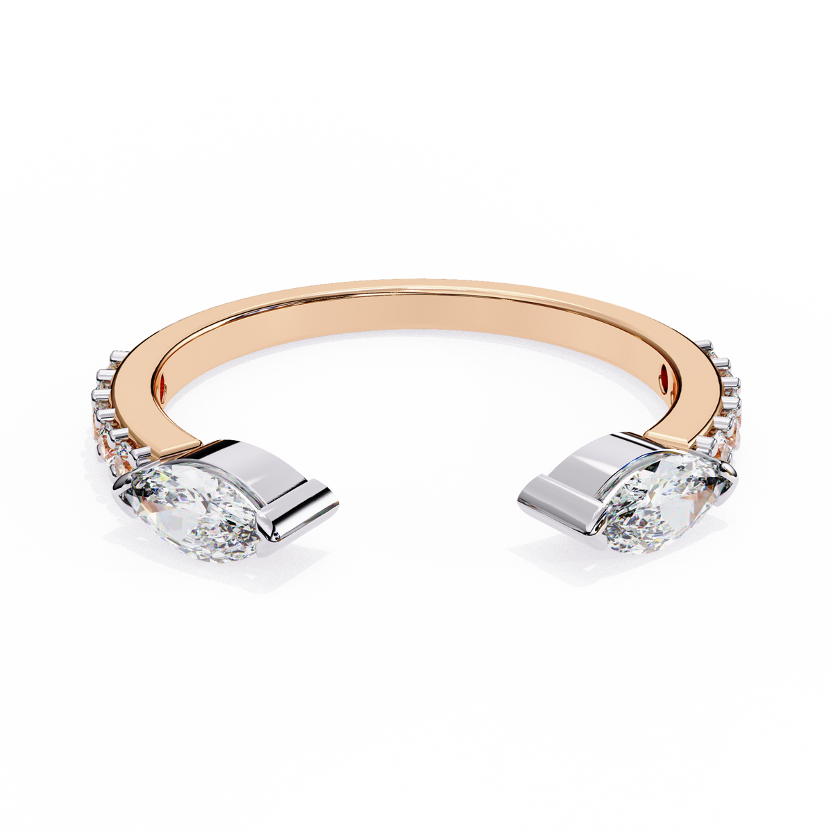 Vintage Marquise And Round Cut Diamond Half Eternity Stacking Handcrafted Open Unique Band - HIGHCARAT DIAMONDS