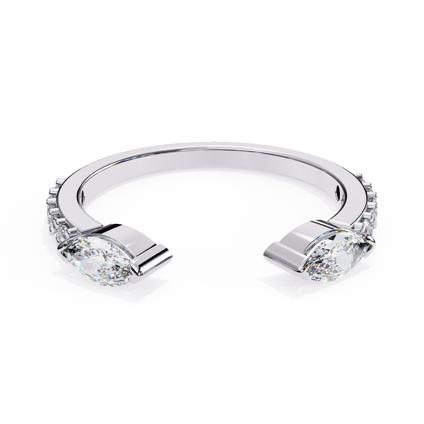 Vintage Marquise And Round Cut Diamond Half Eternity Stacking Handcrafted Open Unique Band - HIGHCARAT DIAMONDS