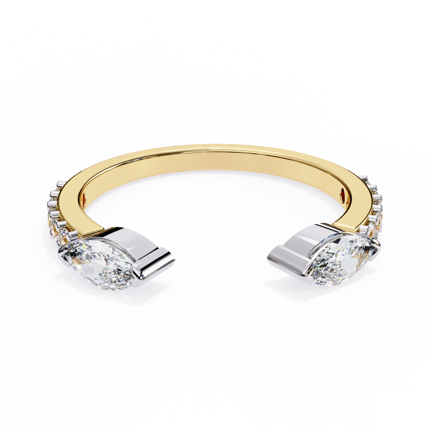 Vintage Marquise And Round Cut Diamond Half Eternity Stacking Handcrafted Open Unique Band - HIGHCARAT DIAMONDS