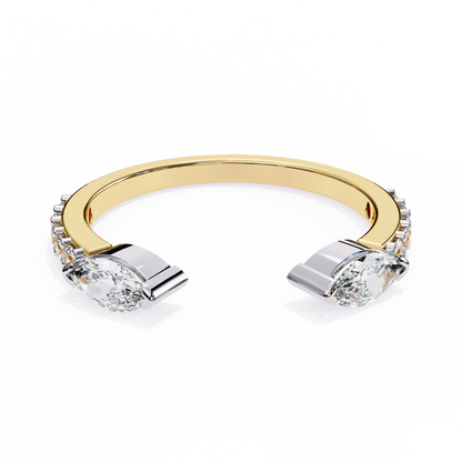 Vintage Marquise And Round Cut Diamond Half Eternity Stacking Handcrafted Open Unique Band - HIGHCARAT DIAMONDS