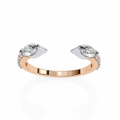 Vintage Marquise And Round Cut Diamond Half Eternity Stacking Handcrafted Open Unique Band - HIGHCARAT DIAMONDS