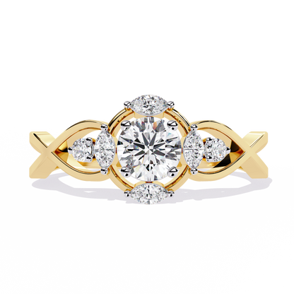 Vintage Marquise and Round Cut Diamond Unique Twisted Halo Style Dainty Cluster Proposer Ring