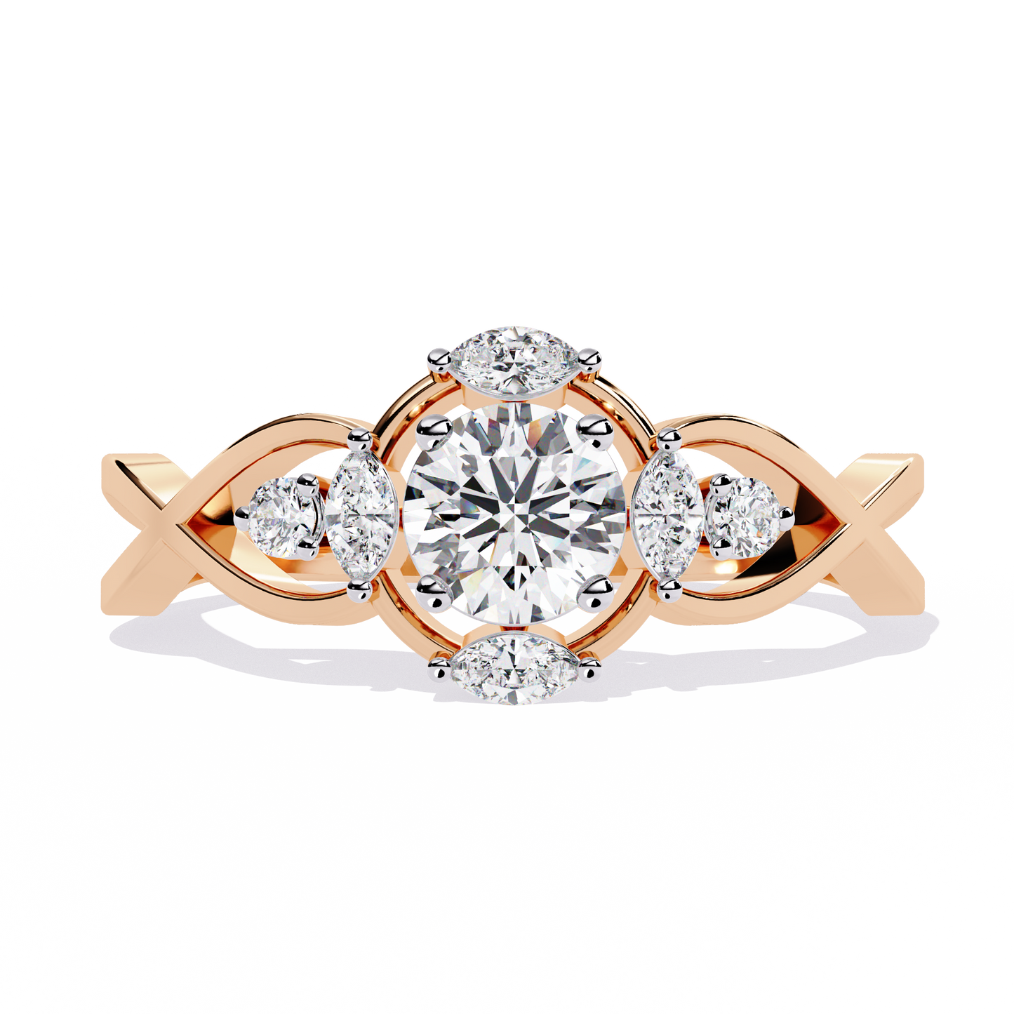 Vintage Marquise and Round Cut Diamond Unique Twisted Halo Style Dainty Cluster Proposer Ring
